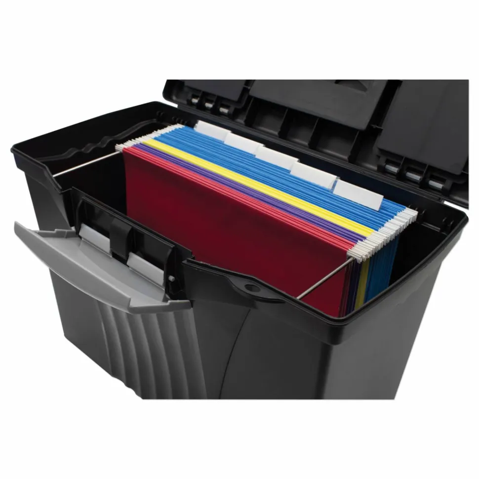 Storex Portable Letter/Legal Filebox with Organizer Lid, Letter/Legal Files, 14.5" x 10.5" x 12", Black