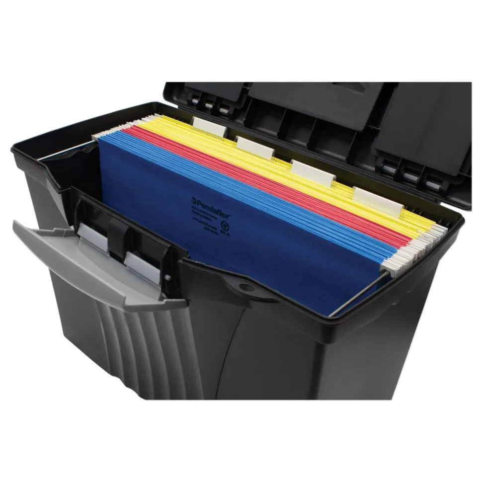 Storex Portable Letter/Legal Filebox with Organizer Lid, Letter/Legal Files, 14.5" x 10.5" x 12", Black