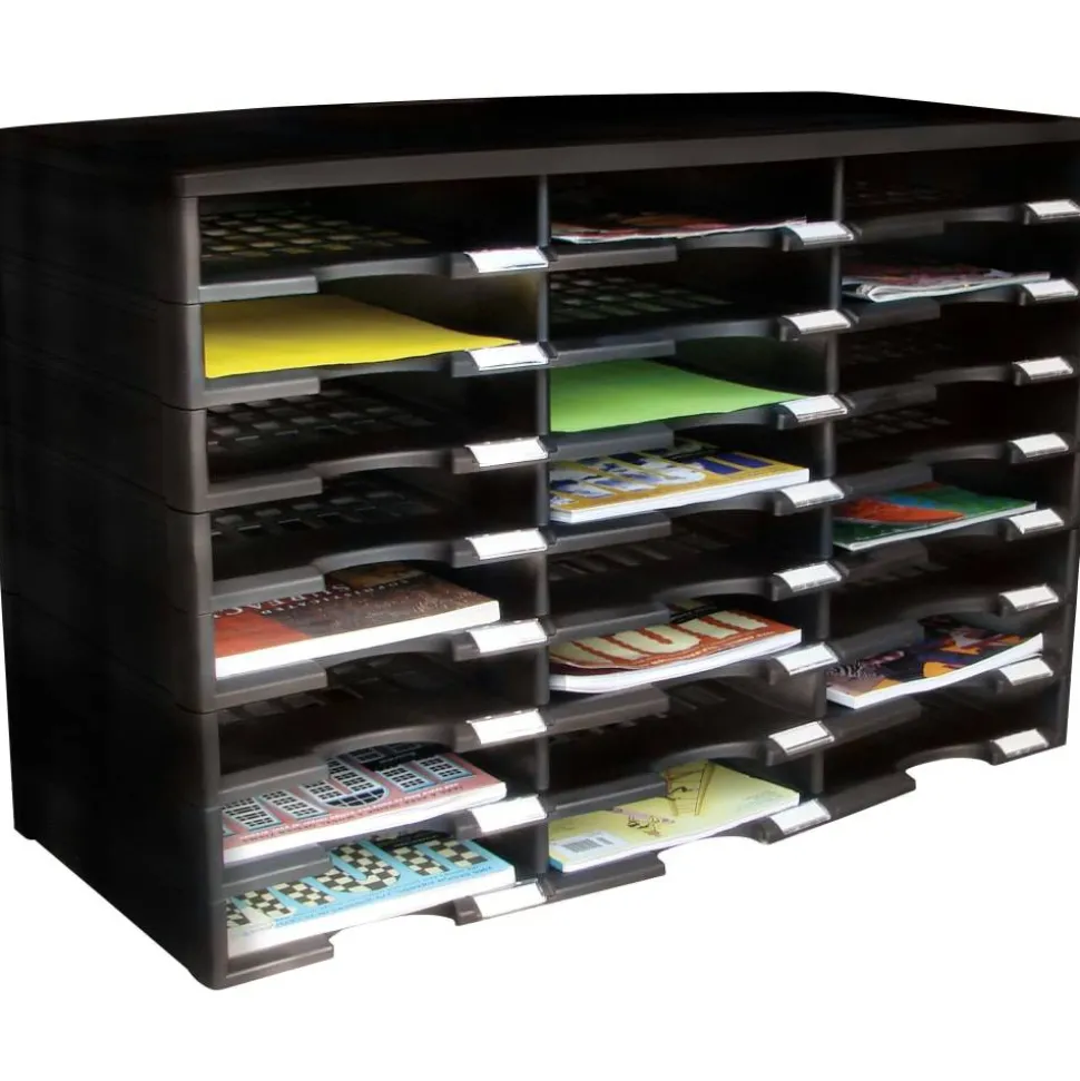 Storex Stackable Literature Sorter - 12000x Sheet - 24 Compartment(s) - 9.50" x 12" - 20.5" x 14.1" Width31.4" - Black - Plastic, Polystyrene - 1 Each