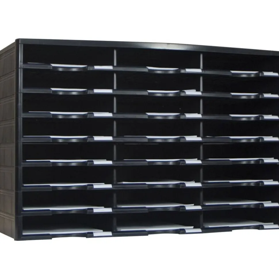 Storex Stackable Literature Sorter - 12000x Sheet - 24 Compartment(s) - 9.50" x 12" - 20.5" x 14.1" Width31.4" - Black - Plastic, Polystyrene - 1 Each