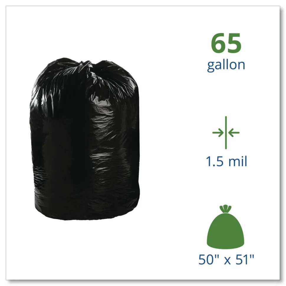 Stout 1.5 mil Trash Bags, 65 gal, 50"H x 51"W, Brown, 100 Bags