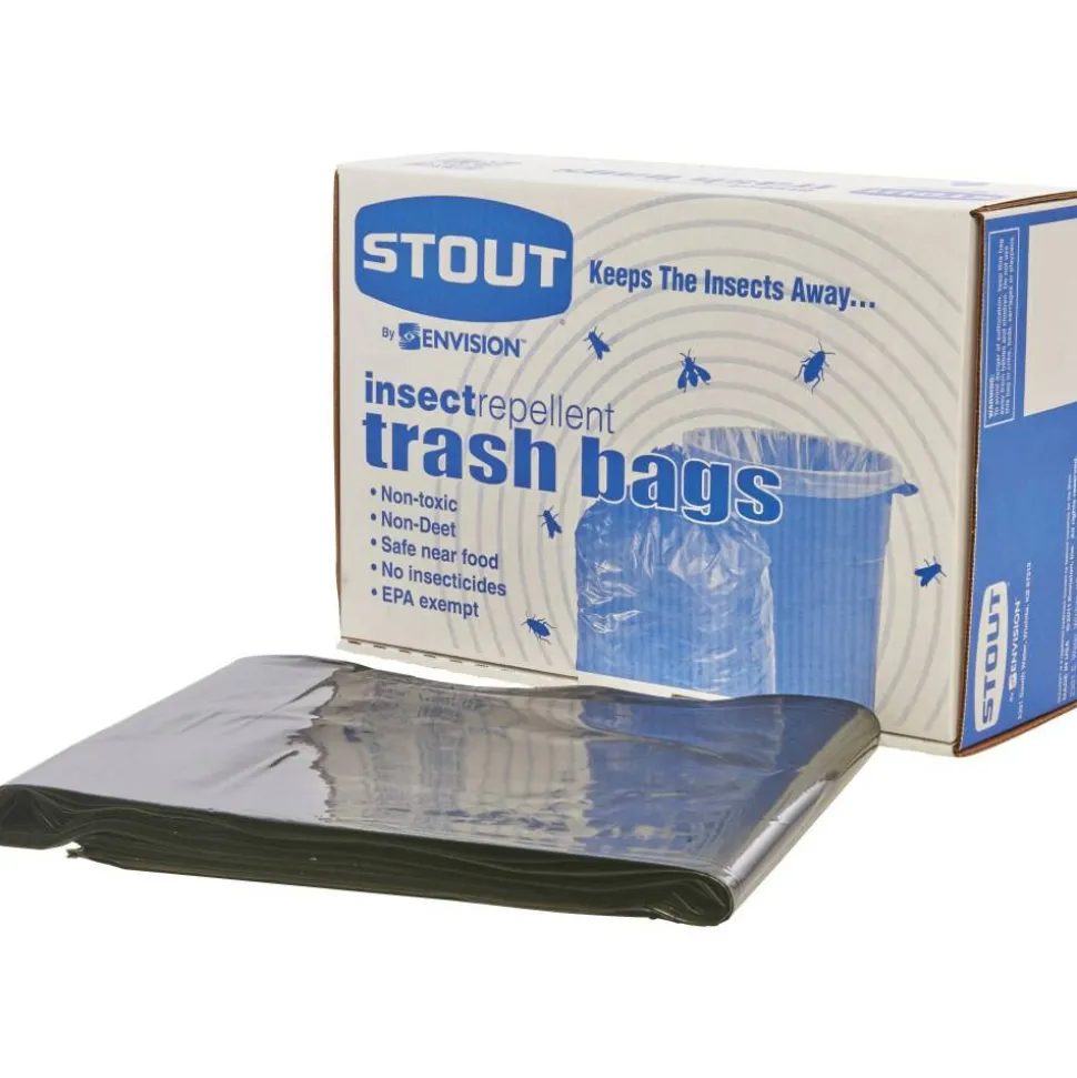 Stout Pest-Guard 2.00-mil Insect Repellent Trash Bags, 55 Gallons, 37" x 52", Black, Box Of 65