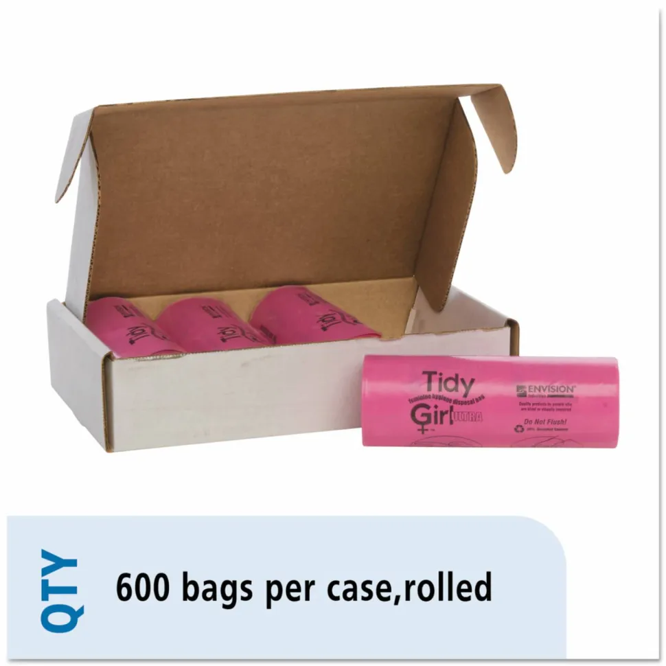 Stout Tidy Girl Feminine Hygiene Disposal Bags, Pink, 1.2 mil, Pack Of 600