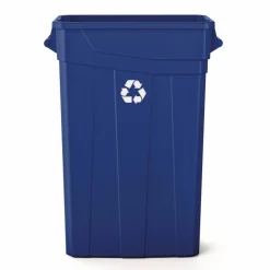 Suncast Commercial 23 Gallon Resin Slim Recycling Trash Can, Plastic, Blue/White