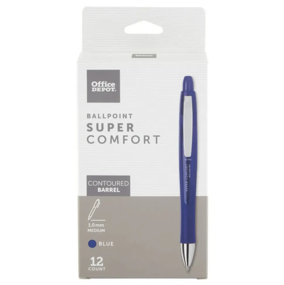 Super Comfort Grip Retractable Ballpoint Pen, Medium Point, 1.0 mm, Blue Barrel, Blue Ink, Pack Of 12