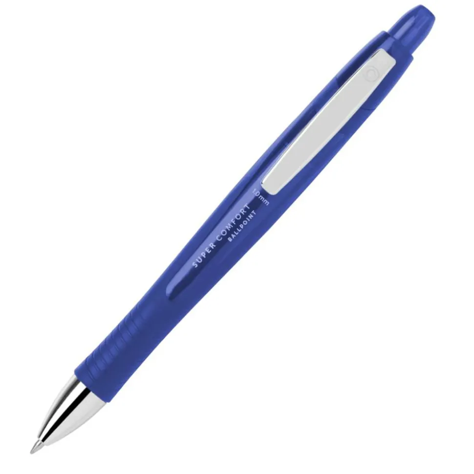Super Comfort Grip Retractable Ballpoint Pen, Medium Point, 1.0 mm, Blue Barrel, Blue Ink, Pack Of 12