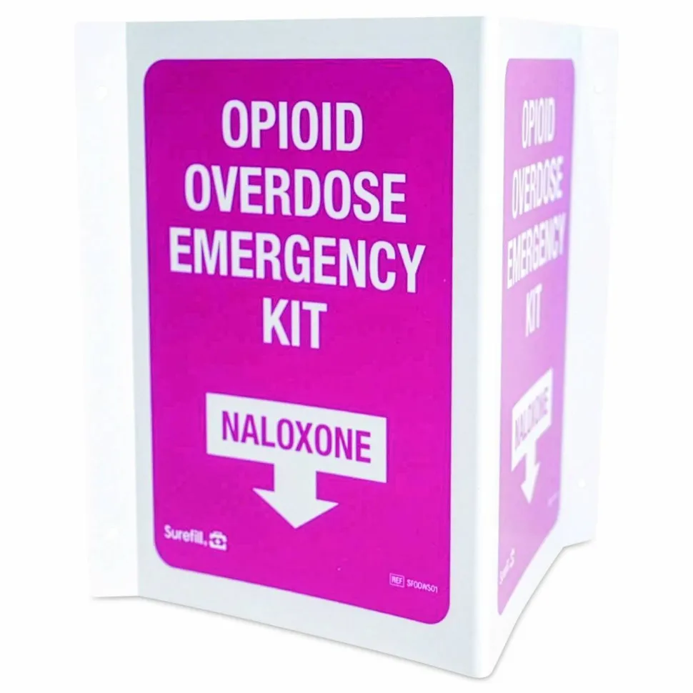 SUREFILL Overdose Kit Three-Way Wall Sign, 2.25 x 3 x 5.5