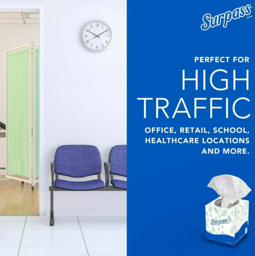 Surpass Facial Tissue for Business, Pop-Up Box, 2-Ply, White, 90 Sheets/Box, 36 Boxes/Carton