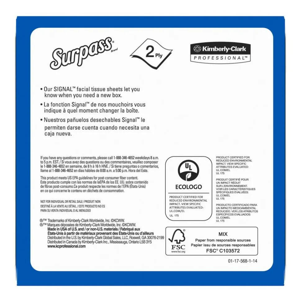 Surpass Facial Tissue for Business, Pop-Up Box, 2-Ply, White, 90 Sheets/Box, 36 Boxes/Carton