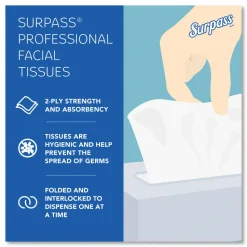 Surpass 2-Ply Facial Tissues, 45% Recycled, FSC Certified, White, 125 Per Box, Pack Of 60