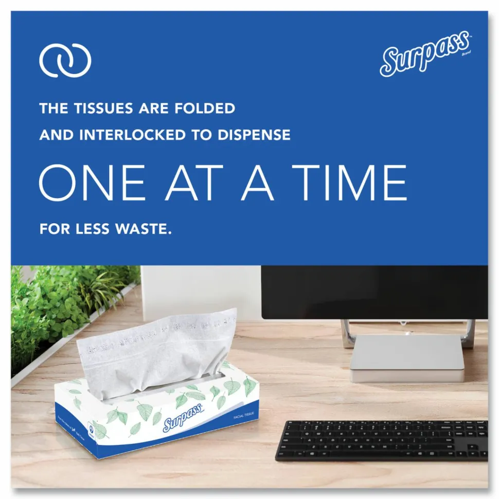 Surpass 2-Ply Facial Tissues, 45% Recycled, FSC Certified, White, 125 Per Box, Pack Of 60