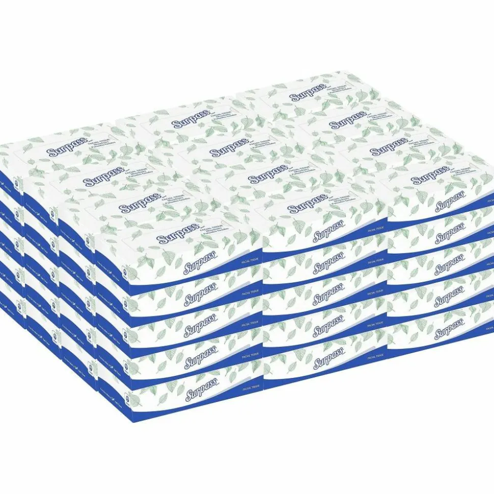 Surpass 2-Ply Facial Tissues, 45% Recycled, FSC Certified, White, 125 Per Box, Pack Of 60