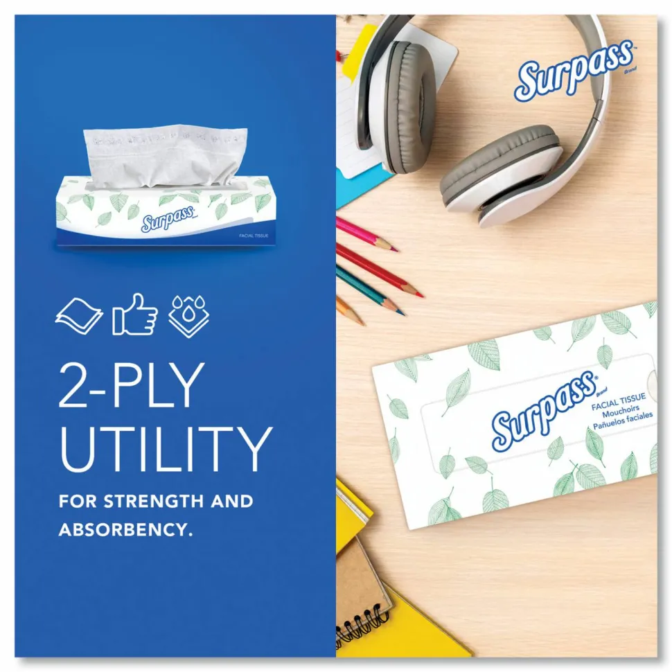 Surpass 2-Ply Facial Tissues, 45% Recycled, FSC Certified, White, 125 Per Box, Pack Of 60