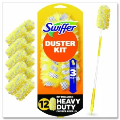 Swiffer Heavy Duty Dusters Starter Kit, Handle Extends to 3 ft, 1 Handle with 12 Duster Refills