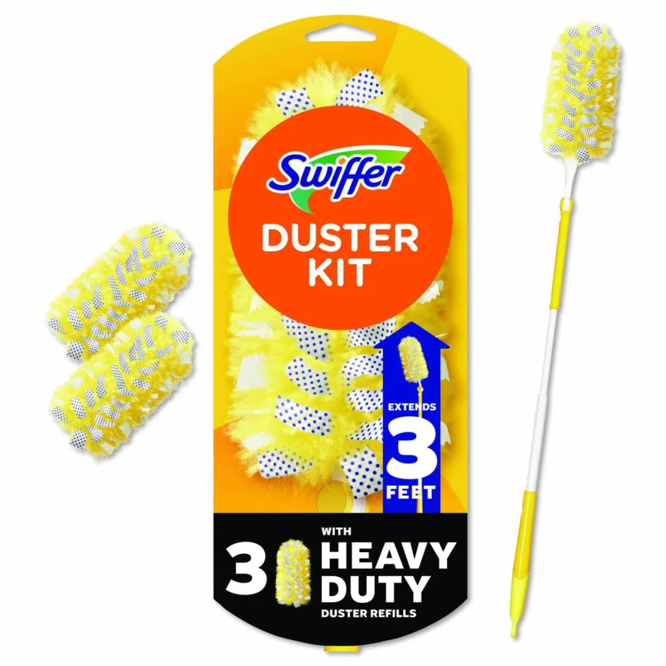 Swiffer 360 Heavy Duty Extendable Starter Dusting Kit, 3 Refills and One 6" to 3 ft Pole, 4 Kits/Carton