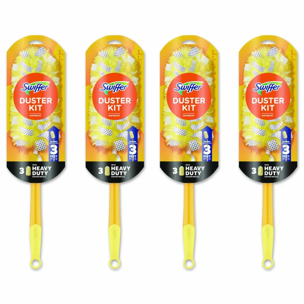 Swiffer 360 Heavy Duty Extendable Starter Dusting Kit, 3 Refills and One 6" to 3 ft Pole, 4 Kits/Carton
