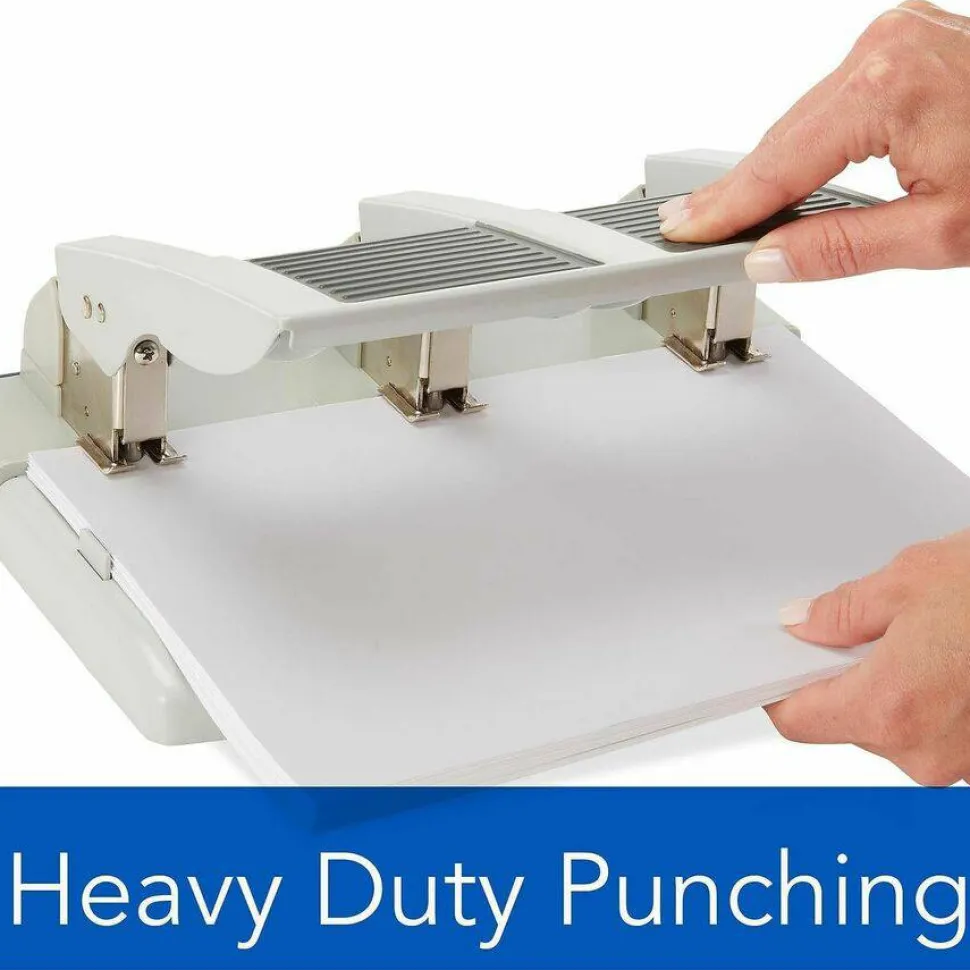 Swingline Antimicrobial High Capacity Heavy Duty Punch, 3 Holes, 75 Sheets - 3 Punch Head(s) - 75 Sheet Capacity - 9/32" Punch Size - Gray