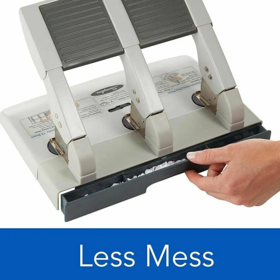 Swingline Antimicrobial High Capacity Heavy Duty Punch, 3 Holes, 75 Sheets - 3 Punch Head(s) - 75 Sheet Capacity - 9/32" Punch Size - Gray