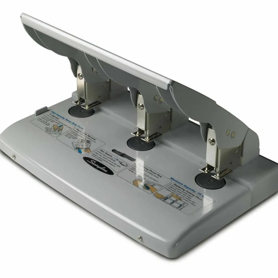 Swingline Antimicrobial High Capacity Heavy Duty Punch, 3 Holes, 75 Sheets - 3 Punch Head(s) - 75 Sheet Capacity - 9/32" Punch Size - Gray