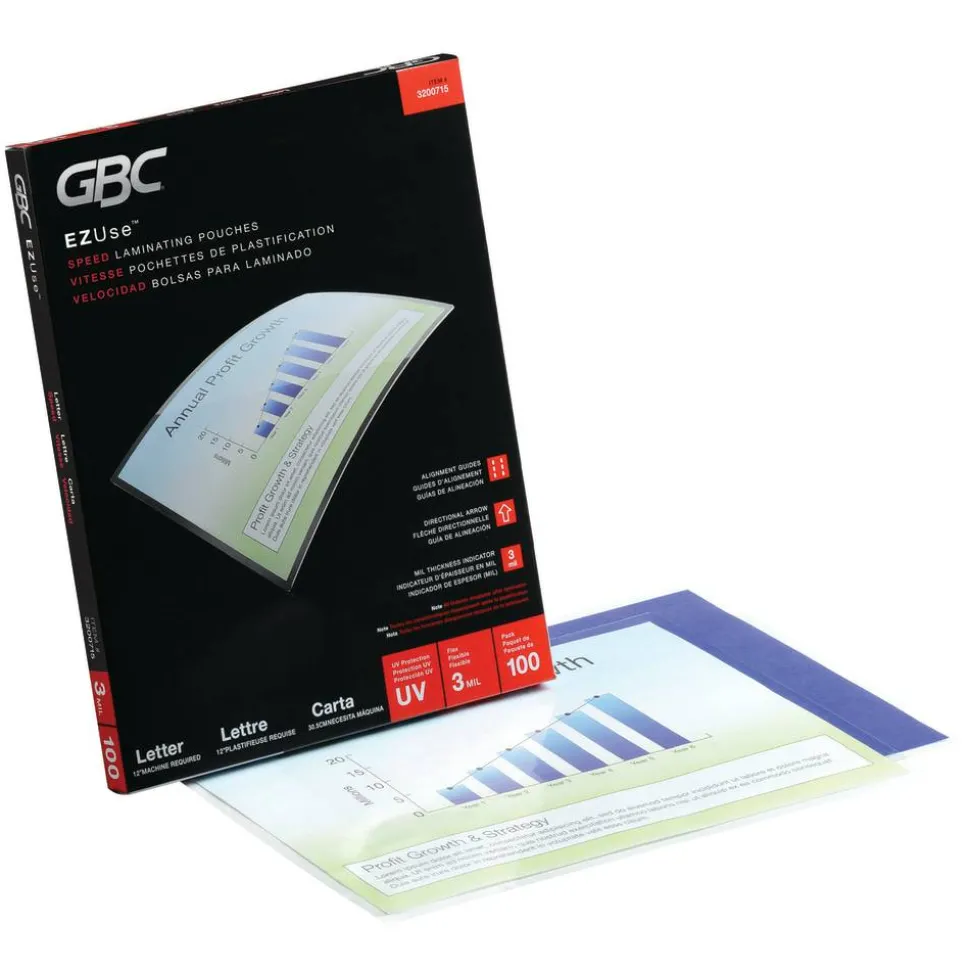 Swingline GBC EZUse Laminating Pouches, Letter Size, 3 Mil, Clear, 100/Pack