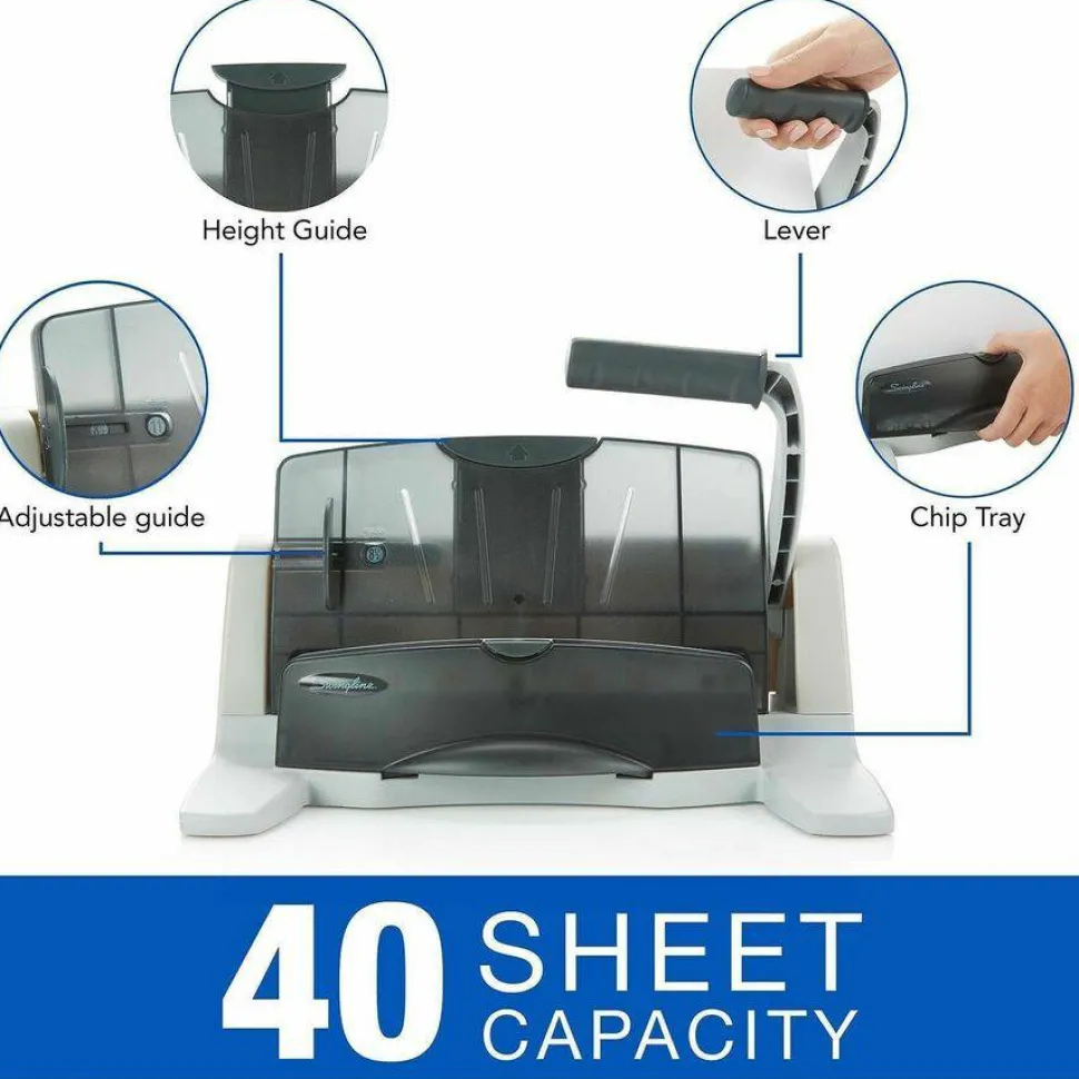 Swingline LightTouch Heavy-Duty Paper Punch, Charcoal/Gray