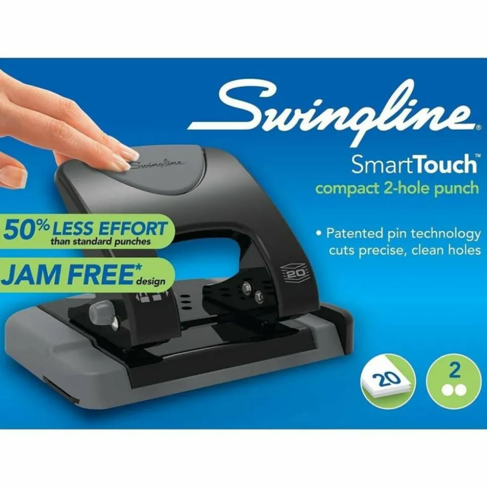 Swingline SmartTouch 2-Hole Low-Force Punch, 20-Sheet Capacity