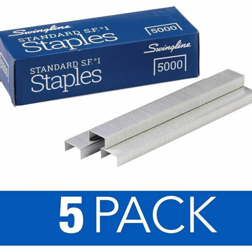 Swingline Standard Staples, 1/4" Length, 5,000 Per Box, Pack Of 5