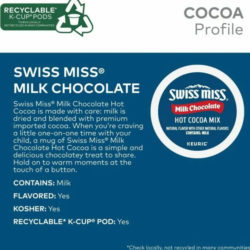 Swiss Miss Milk Hot Cocoa K-Cup Pods, 0.65 Oz, Pack Of 44 Pods