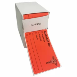 Tabbies "ALLERGIC TO:" Medical Allergy Labels, TAB00488, 4" x 2 1/2", Fluorescent Red, Roll Of 100