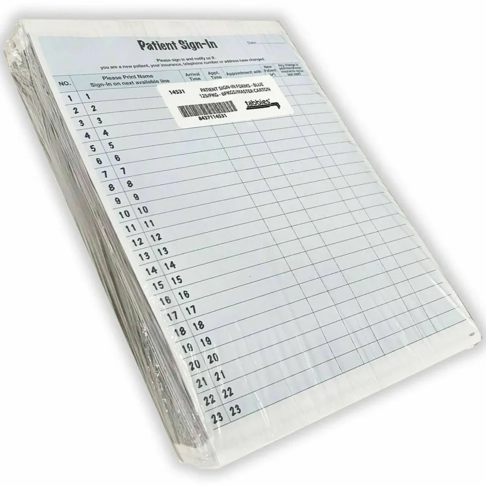 Tabbies Patient Sign-In Label Forms, Blue, Pack of 125