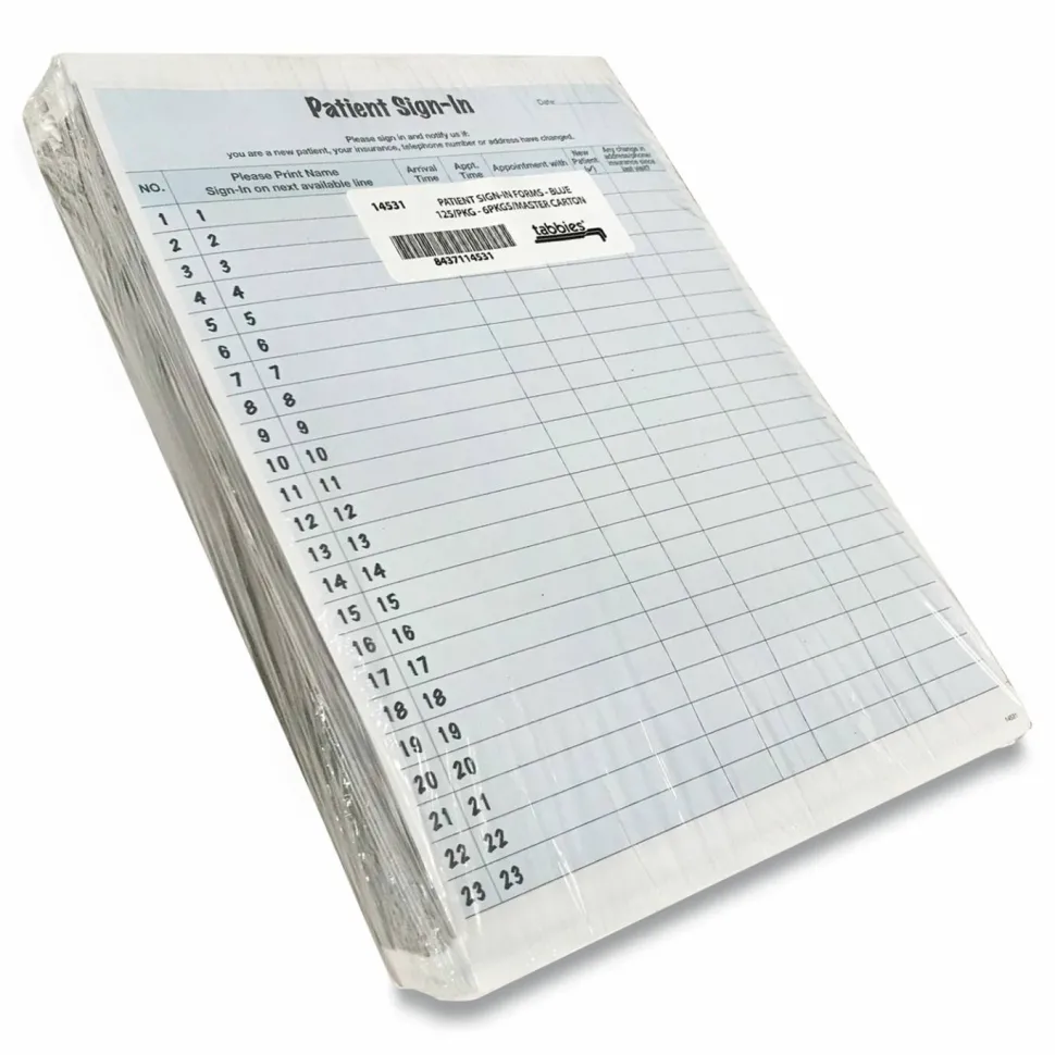 Tabbies Patient Sign-In Label Forms, Blue, Pack of 125