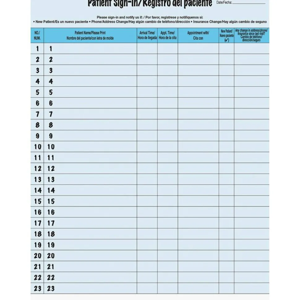 Tabbies Patient Sign-In Label Forms, 8-1/2" x 11", Blue, Pack of 125