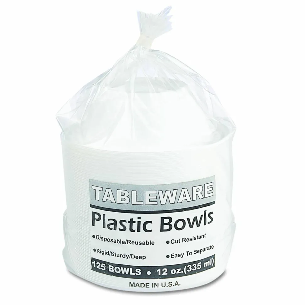 Tablemate Plastic Dinnerware, Bowl, 12 oz, White, 125/Pack