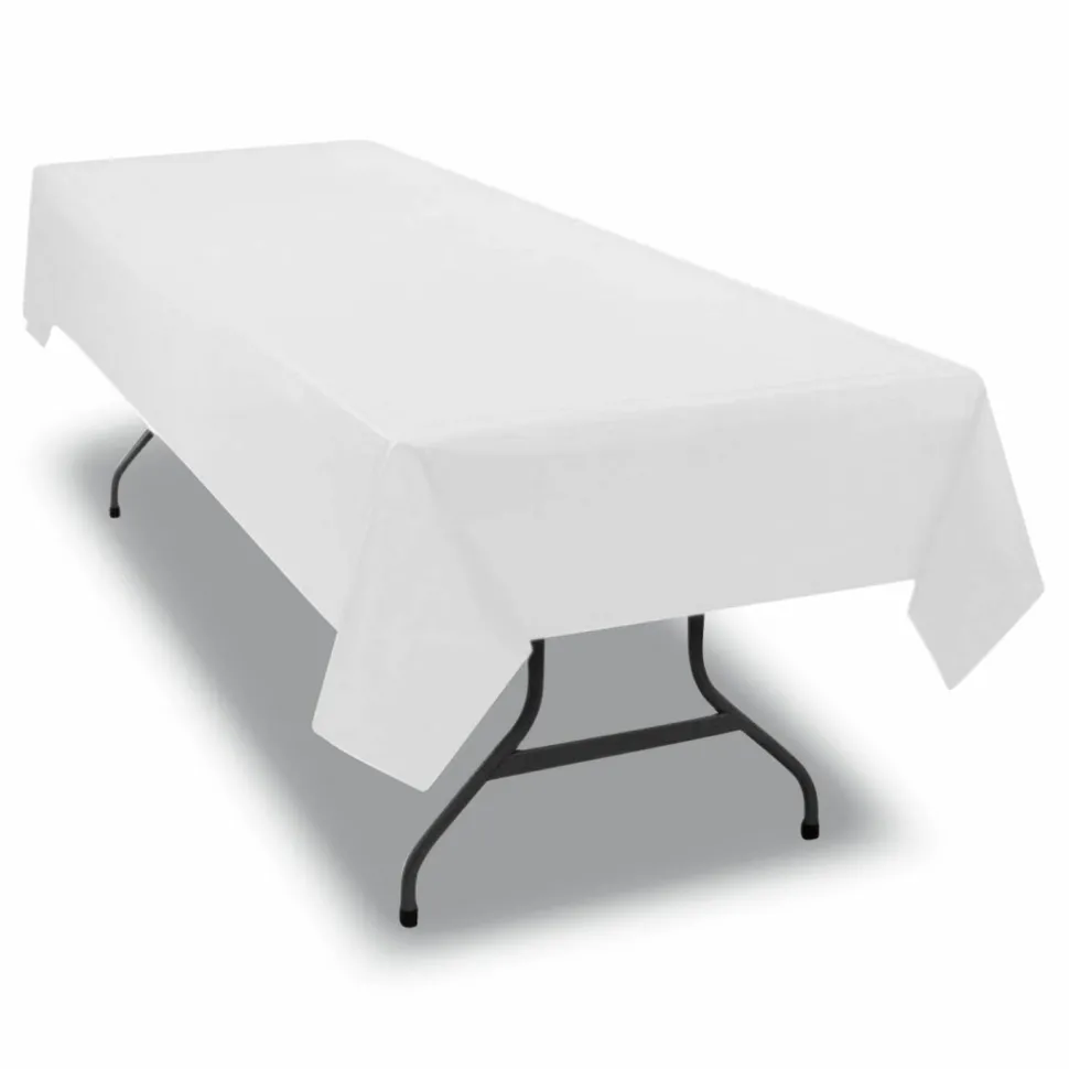 Tablemate Plastic Table Covers, 54" x 108", White, Pack Of 6