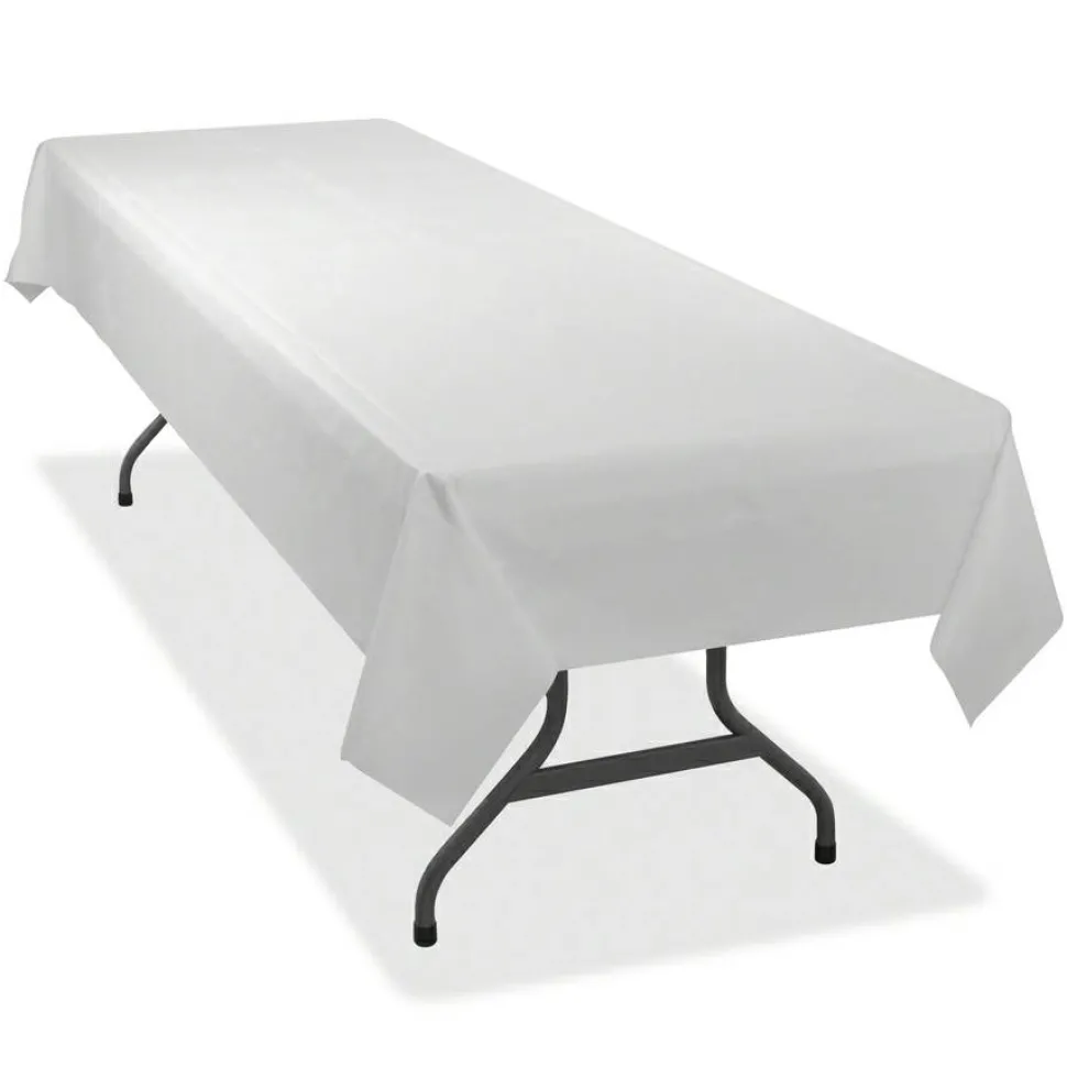 Tablemate Plastic Table Covers, 54" x 108", White, Pack Of 6