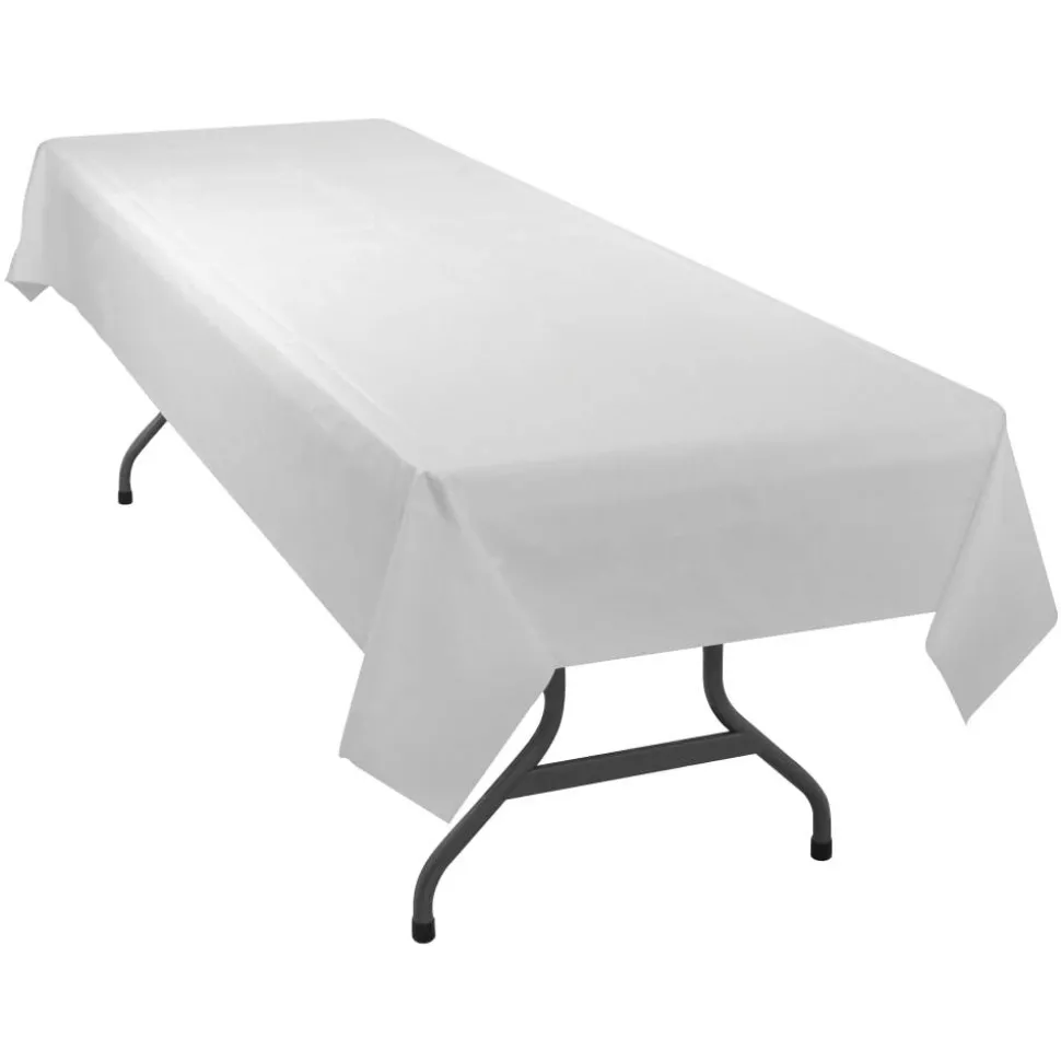 Tablemate Plastic Table Covers, 54" x 108", White, Pack Of 6