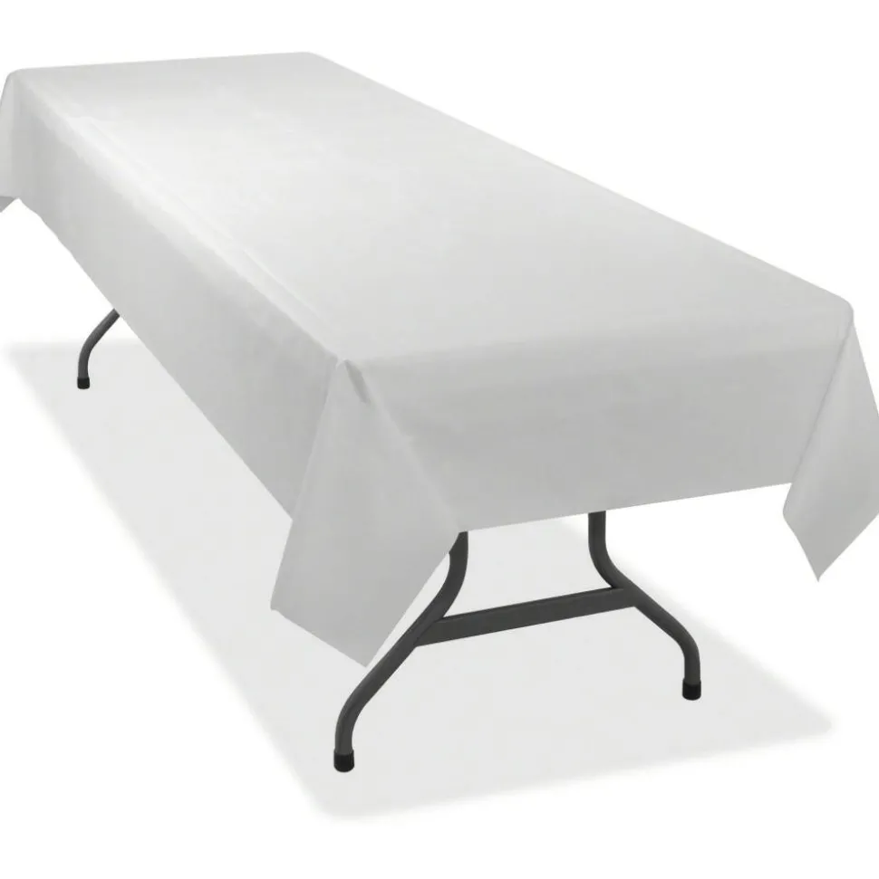 Tablemate Plastic Table Covers, 54" x 108", White, Pack Of 6