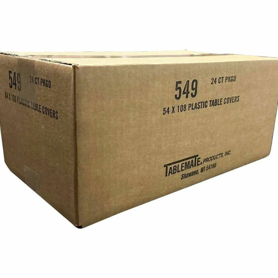 Tablemate Table Set Rectangular Table Covers, Heavyweight Plastic, 54" x 108", White, 24/Carton