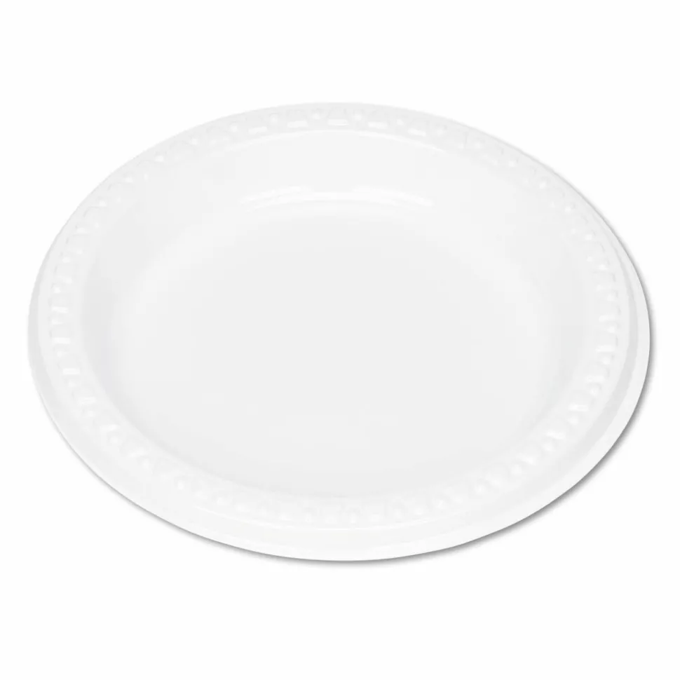 Tablemate Plastic Dinnerware, Plates, 6" dia, White, 125/Pack