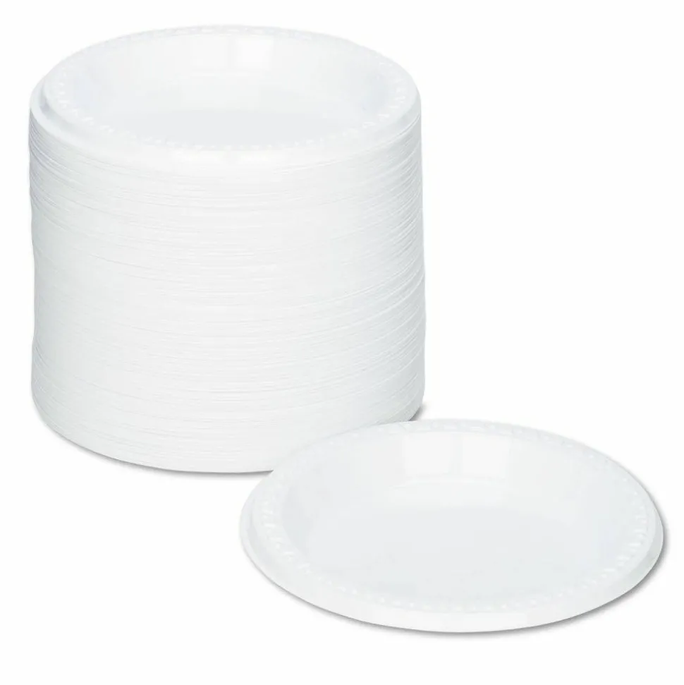 Tablemate Plastic Dinnerware, Plates, 6" dia, White, 125/Pack