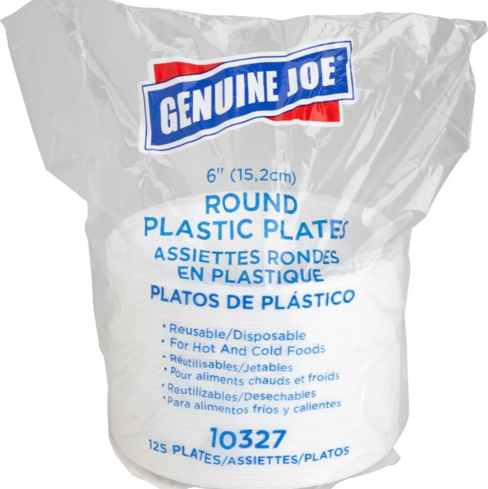 Tablemate Plastic Dinnerware, Plates, 6" dia, White, 125/Pack