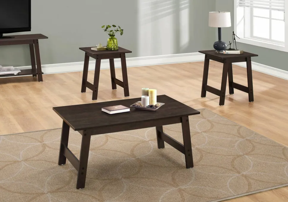 Table Set, 3pcs Set, Coffee, End, Side, Accent, Living Room, Brown Laminate, Transitional
