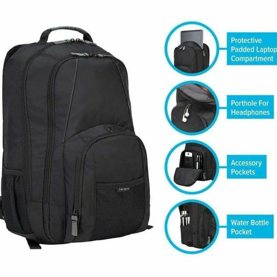 Targus Groove Laptop Backpack With 17" Laptop Pocket, Black