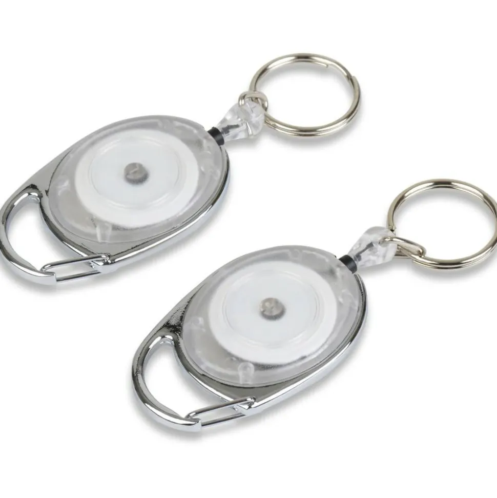 Tatco Reel Key Chain With Carabiner, 30", Chrome/Clear, Pack Of 6