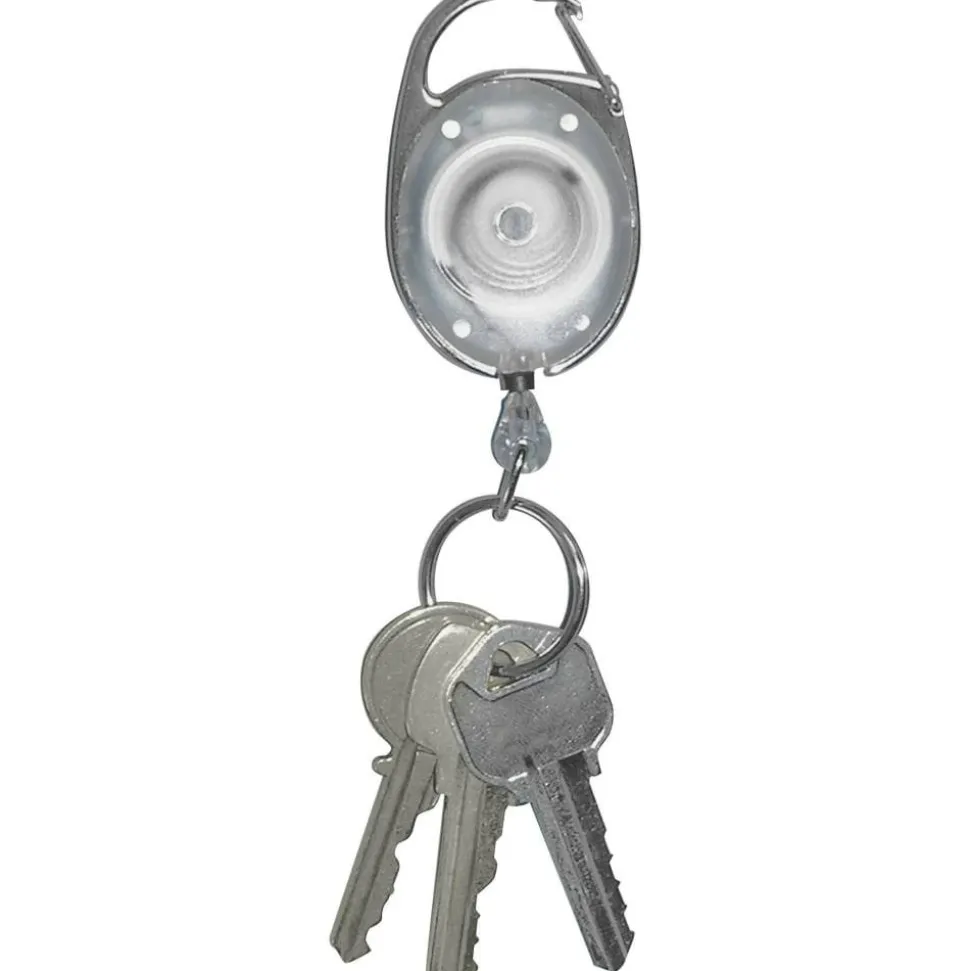 Tatco Reel Key Chain With Carabiner, 30", Chrome/Clear, Pack Of 6