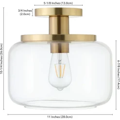Tatum 11" Wide Semi Flush Mount with Glass Shade in Brushed Brass/Clear