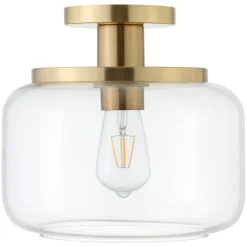 Tatum 11" Wide Semi Flush Mount with Glass Shade in Brushed Brass/Clear