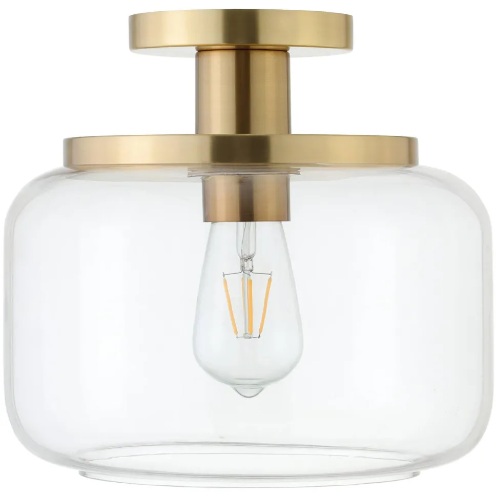 Tatum 11" Wide Semi Flush Mount with Glass Shade in Brushed Brass/Clear