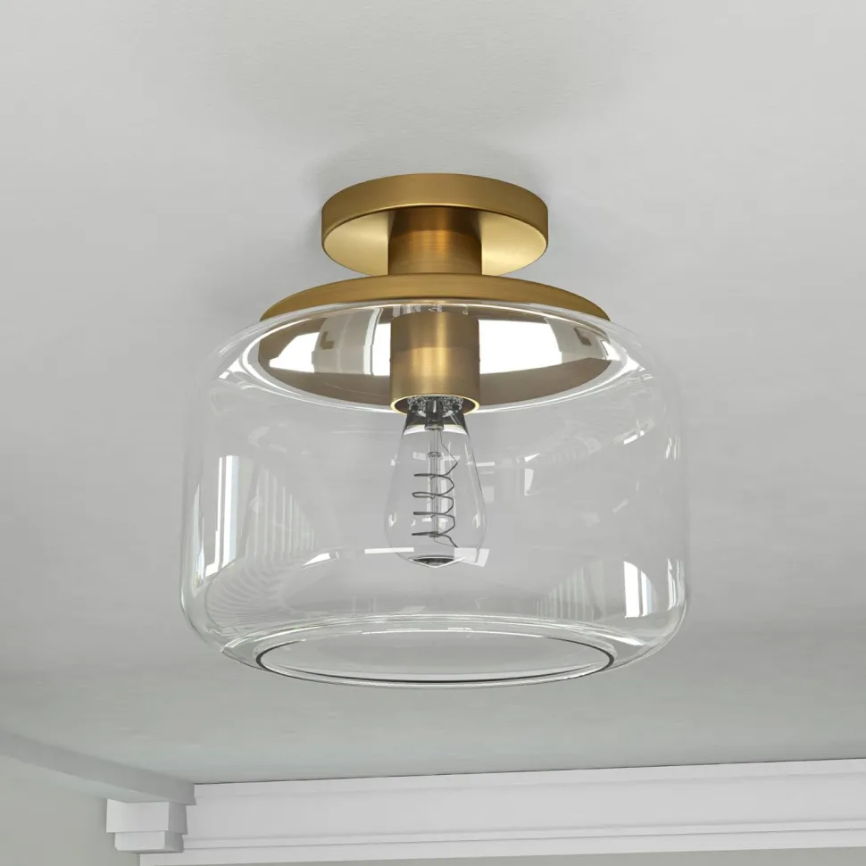Tatum 11" Wide Semi Flush Mount with Glass Shade in Brushed Brass/Clear