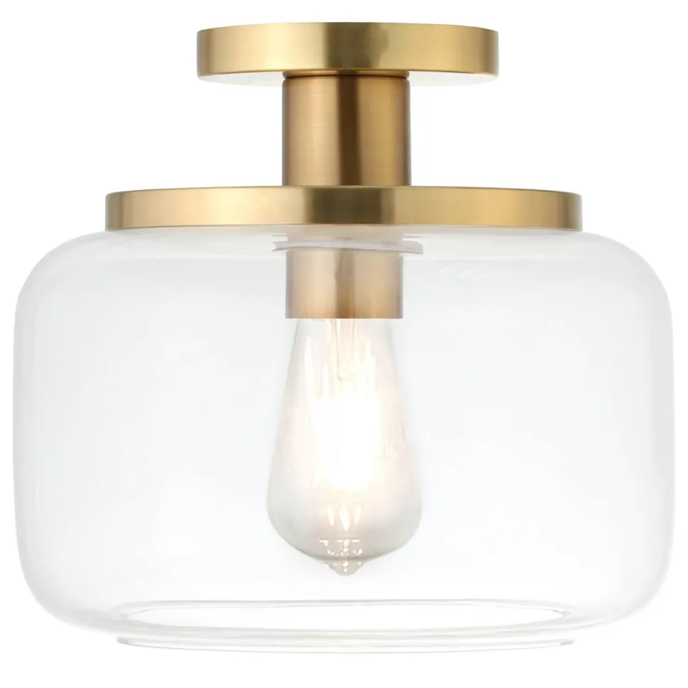 Tatum 11" Wide Semi Flush Mount with Glass Shade in Brushed Brass/Clear
